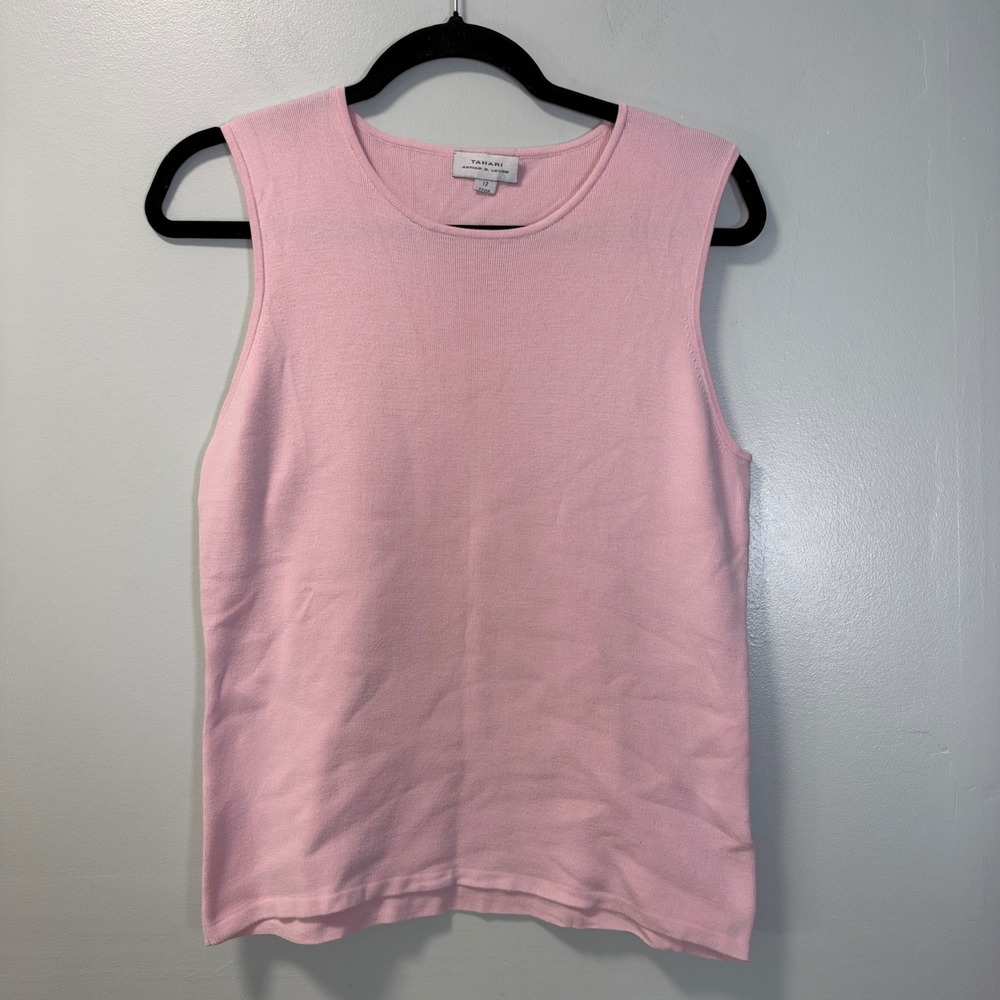 Tahari Arthur S. Levine Pink Silk Blend Knit Sleeveless Shell Top Size 12